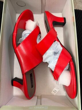 Array Bright Red Leather Crossover Heel Sandals